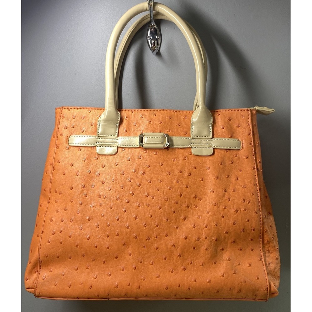 Original Spirit Women Faux Ostrich Leather Embossed Orange Handbag 10x11x4.5"